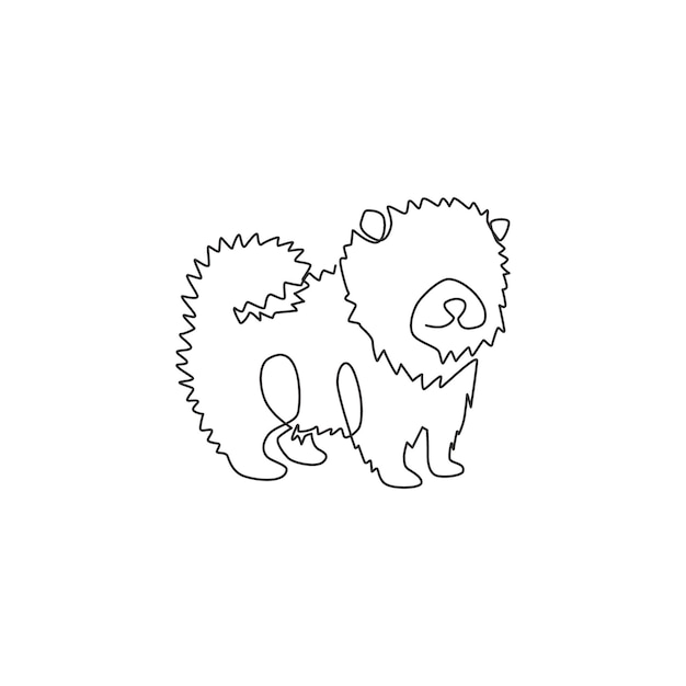 Один непрерывный рисунок очаровательной померанийской собаки чистокровная собака для родословной дружелюбная икона домашнего животного