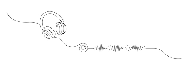 ベクトル オーディオブックのコンセプトの1つの連続ライン描画 聴き取りと読み取り装置 単純な線形スタイルで教育とポッドキャストのためのウェブバナー 編集可能なストローク ドゥードル概要ベクトルイラスト