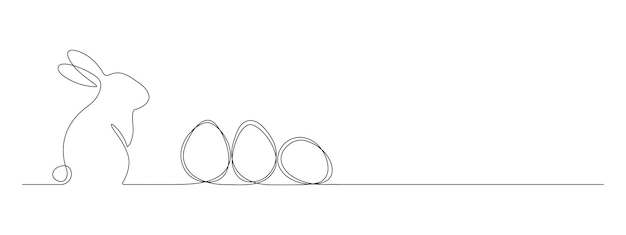 Вектор Один непрерывный рисунок пасхальных яиц и кролика дизайн баннера с кроликом и ушами в простом линейном стиле редактируемый штрих векторная иллюстрация doodle