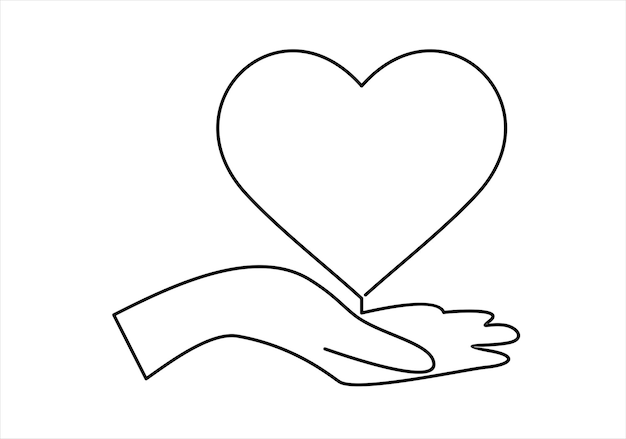 Одна непрерывная линия рисунка руки, держащей сердце. векторная иллюстрация