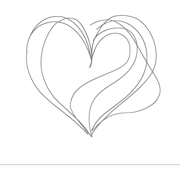 Вектор Одна непрерывная линия рисунка любви символ сердца только черный цвет