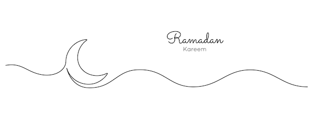 Вектор Одна непрерывная линейная рисунка баннера луны рамадана карима в простом линейном стиле символ сна с полумесяцем в редактируемом штрихе иллюстрация вектора doodle