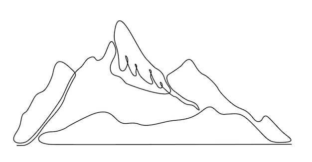 ベクトル 山と高い峰をシンプルに描いた山の風景の連続線画webバナー