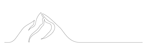 Вектор Одна непрерывная линия рисунка горного ландшафта веб-баннер с креплениями в простом линейном стиле приключение зимние виды спорта концепция редактируемый штрих doodle вручную нарисованная векторная иллюстрация