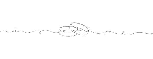 ベクトル 結婚指輪の1つの連続線画 ロマンチックなエレガンスのコンセプトとシンボルの提案 婚約とシンプルな直線的なスタイルでの愛の結婚の招待状 編集可能なストローク 落書きベクトルイラスト