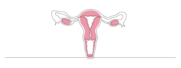 로고 및 웹 배너 산부인과 진료소 편집 가능한 스트로크 아웃라인 벡터 그림을 위한 단순한 선형 스타일의 여성 자궁 난소 및 자궁 생식 건강에 대한 연속 선 그리기