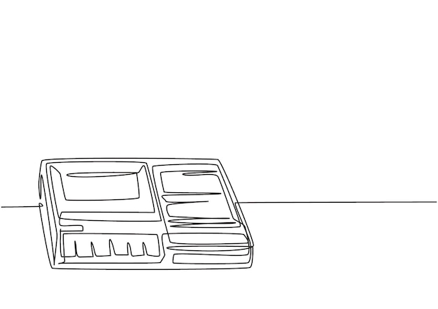One continuous line drawing of an old classic analog portable tape recorder Vintage voice recorder