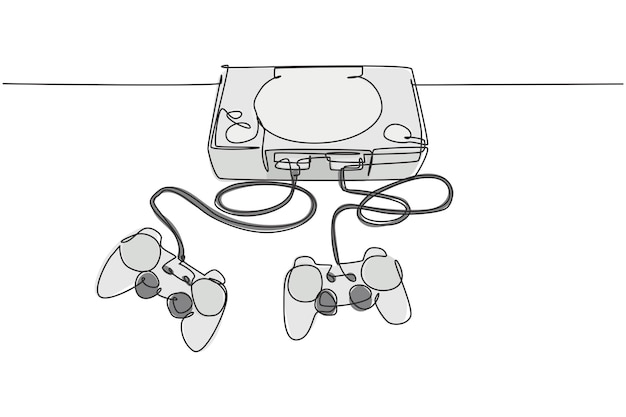 Vettore un vecchio classico lettore di videogiochi arcade con disegno a linea continua con joystick gioco per console vintage