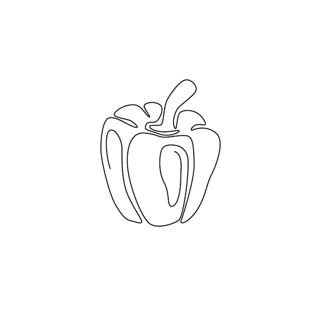 One continuous line drawing organic paprika for plantation logo Fresh bell pepper icon illustration