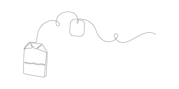 紙のティーバッグの 1 つの連続線画シンプルな線形スタイルで朝の日課と朝食用のホット ハーブ ドリンク編集可能なストローク落書きベクトル図