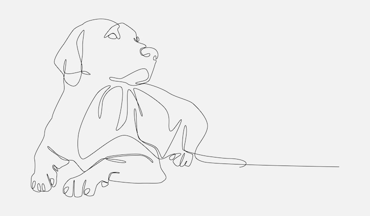 Vector one continuous line drawing of a retriever dog sitting and relaxing editable stroke vector graphic