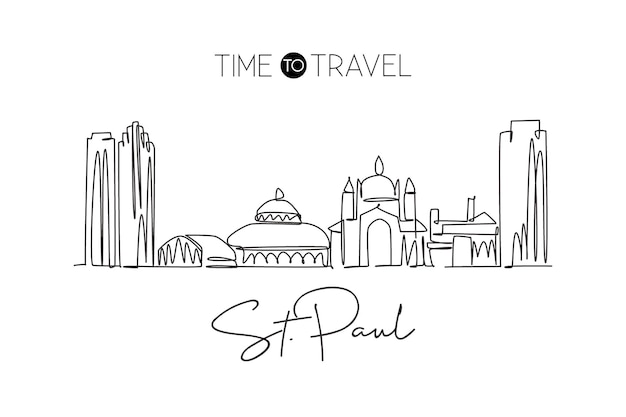 One continuous line drawing Saint Paul skyline Minnesota Beautiful landmark landscape design vector