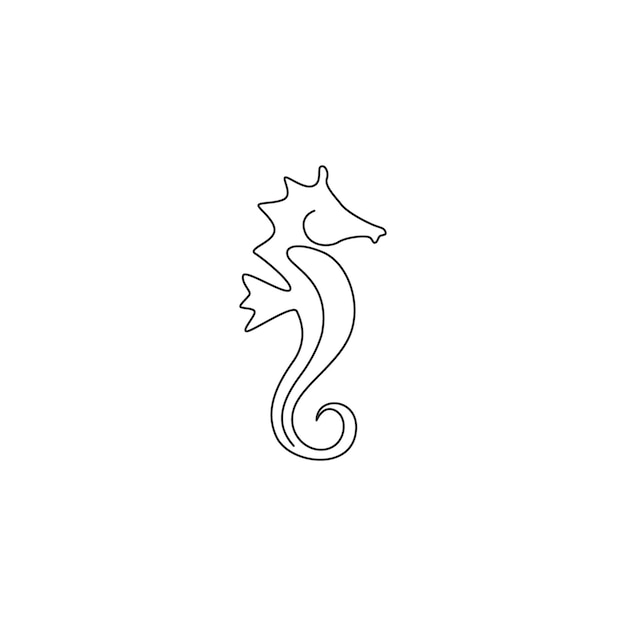 Vector one continuous line drawing of sea horse for logo little sea monster creature mascot for sea icon