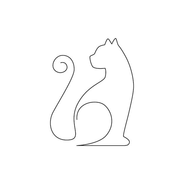 Vector one continuous line drawing of simple cute cat kitten icon feline animal logo emblem vector concept