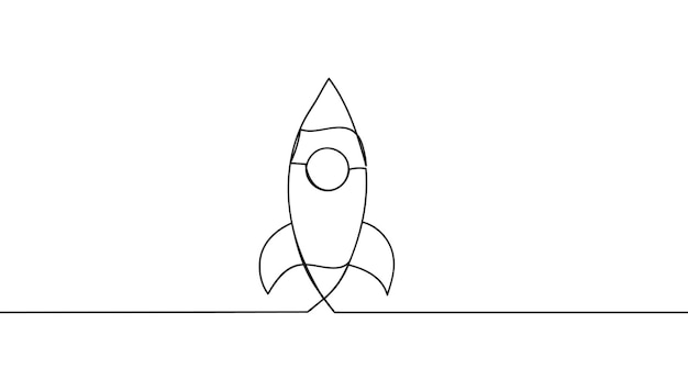 One continuous line drawing of simple retro rocket spaceship