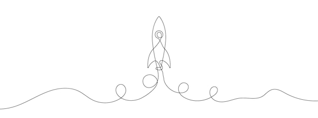 One continuous line drawing of spacecraft Rocket space ship launch One line background