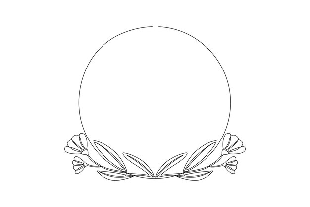 One continuous line drawing of Sunflower and floral frame concept Doodle vector illustration in simple linear style