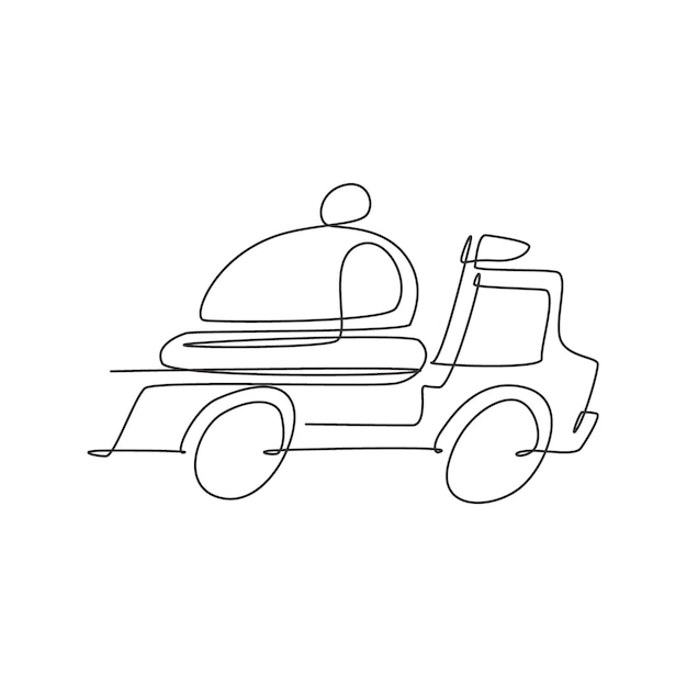 One continuous line drawing truck box car carrying tray cover cloche for food delivery service logo