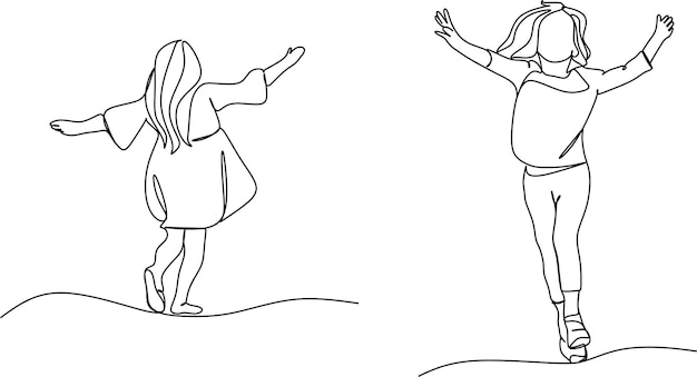 One continuous line drawing of two girl friends