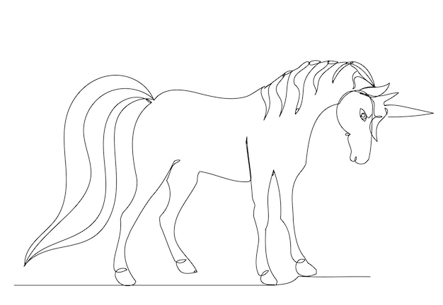 One continuous line drawing of a unicorn, sketch