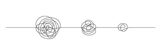 複雑なカオスからシンプルなものへの道を一線連続で描く - シンプルな線形スタイルで問題解決とビジネスソリューションの概念 - 編集可能なストローク - ドゥードル - 概要ベクトルイラスト