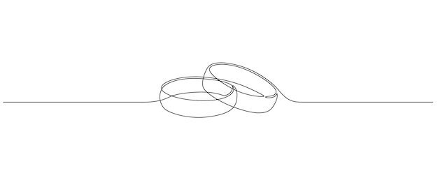 One continuous line drawing of Wedding rings Romantic elegance concept and symbol proposal engagement and love marriage in simple linear style Editable stroke Outline vector illustration