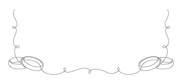 結婚指輪の 1 つの連続線画ロマンチックなエレガンスの招待状のデザインとシンボル プロポーザルの婚約とシンプルな直線的なスタイルでの愛の結婚 編集可能なストロークの落書きベクトル図