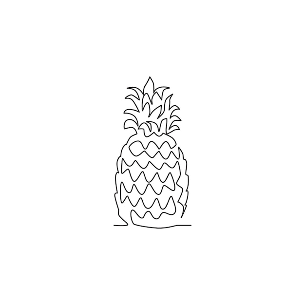 One continuous line drawing whole healthy organic pineapple for orchard logo identity Fresh summer fruitage concept for fruit garden icon Modern single line draw design graphic vector illustration