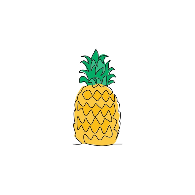 果樹園のロゴのアイデンティティのための 1 つの連続線描画全体の健康的な有機パイナップル フルーツ ガーデン アイコンの新鮮な夏の果物のコンセプト モダンな単一線描画デザイン グラフィック ベクトル図