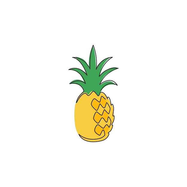 One continuous line drawing whole organic pineapple orchard logo Fresh summer fruitage icon