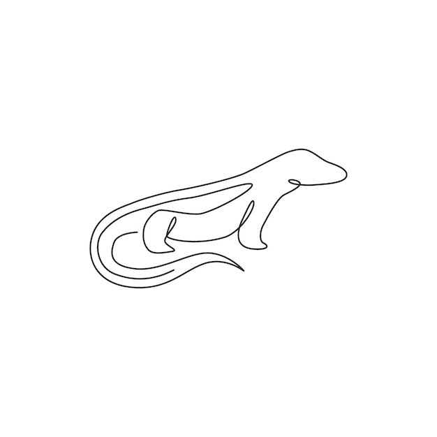 Vector one continuous line drawing of wild dangerous komodo dragon for conservation national park logo