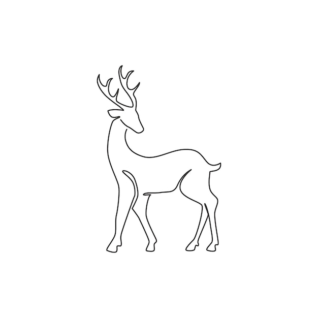 One continuous line drawing of wild reindeer for national park logo Elegant buck mammal mascot