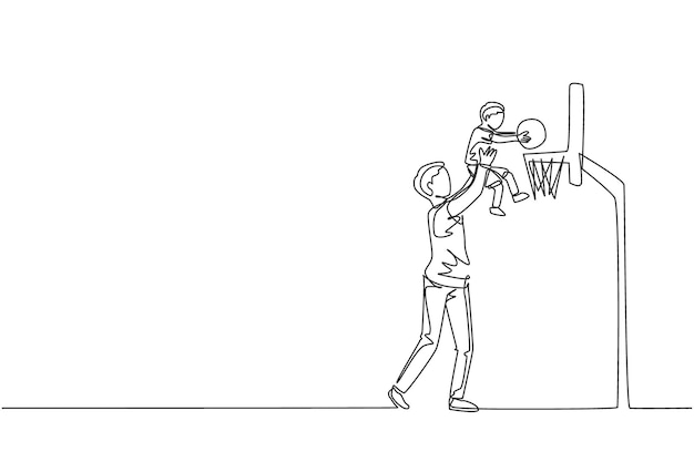 One continuous line drawing young dad and his daughter practice jumping with skipping rope at park