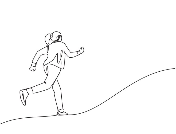 Vector 마무리에 도달하기 위해 달리기 운동을 하는 젊고 활력 넘치는 사업가의 연속적인 선 그리기