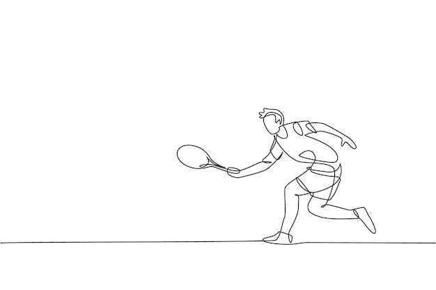 One continuous line drawing of young happy tennis player hold opponent smash hit Competitive sport