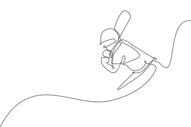 One continuous line drawing of young healthy man cricket player stance at field stadium vector art