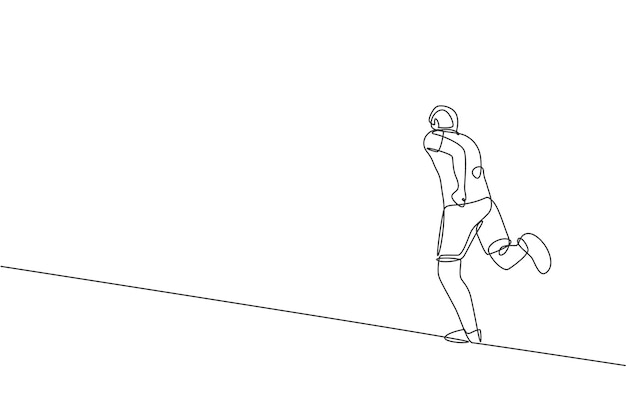 One continuous line drawing of young sporty runner man relax running at countryside Design vector