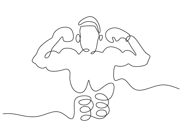 Un disegno a linea continua di una giovane donna sportiva pugile posa come un vincitore un pugile professionista vince negli incontri di boxe concetto di sport da combattimento competitivo isolato su sfondo bianco design minimalista