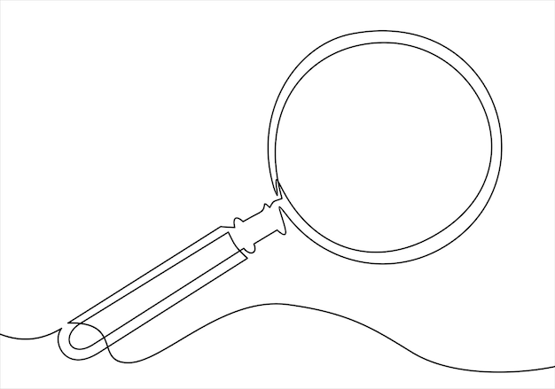 One continuous line illustration of magnifying glass Continuous line drawing of magnifying glass