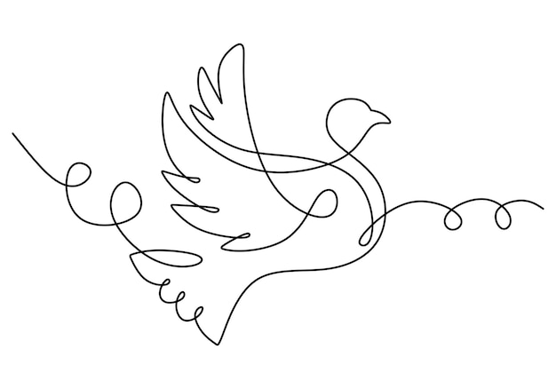 One continuous single line of bird isolated on white background