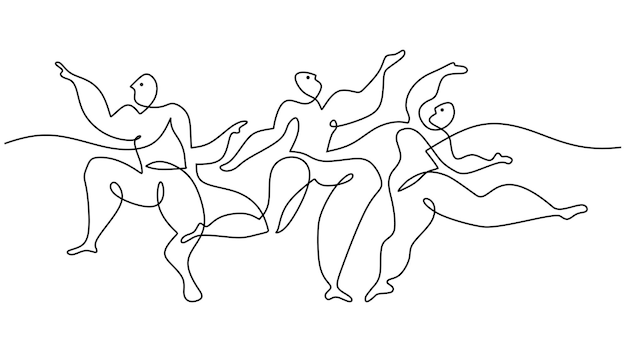 Один непрерывный однолинейный рисунок танцующих людей Пикассо