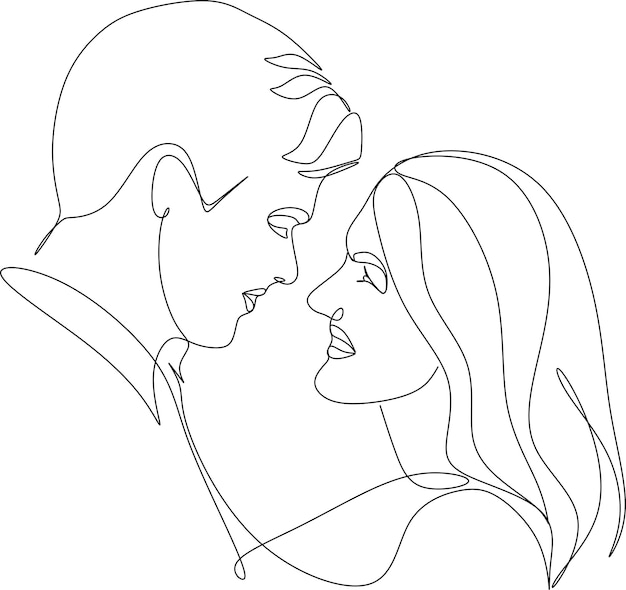 One continuous single line drawing of a woman and a man Hugs of a young couple