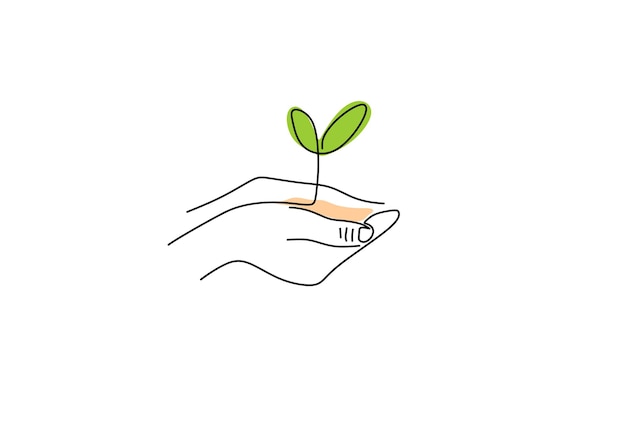One continuous single line of hand bring plant seed for go green concept isolated on white background