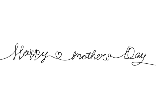 One continuous single line of happy mother day words isolated on white background