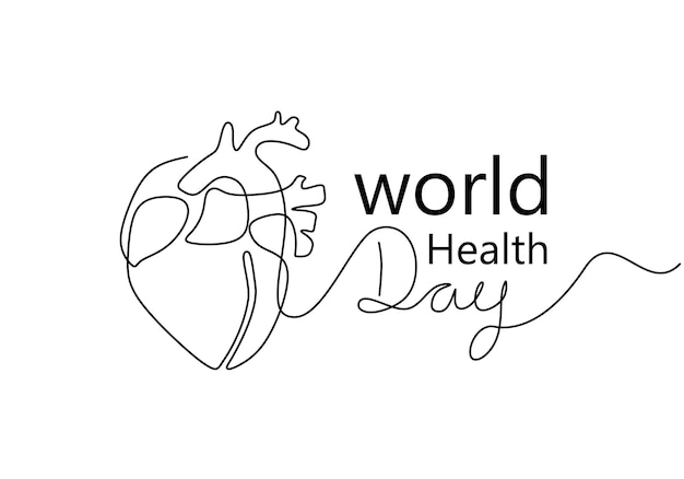 One continuous single line of heart for world health day isolated on white background