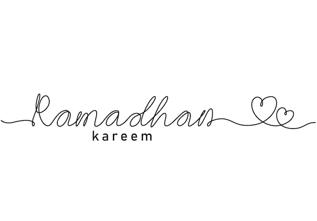 Vector one continuous single line of ramadan kareem word with love symbol isolated on white background