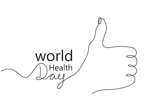 One continuous single line of thumbs up for world health day isolated on white background