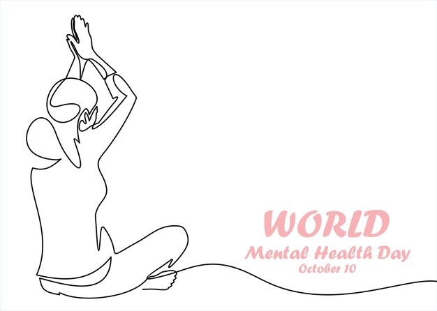 One continuous single line of women World Mental Health day is observed every year on October 10