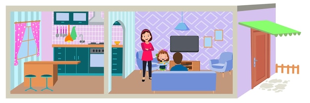 Vector one cut cartoon house and children