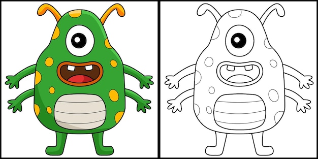 Vector one eyed monster coloring page illustration